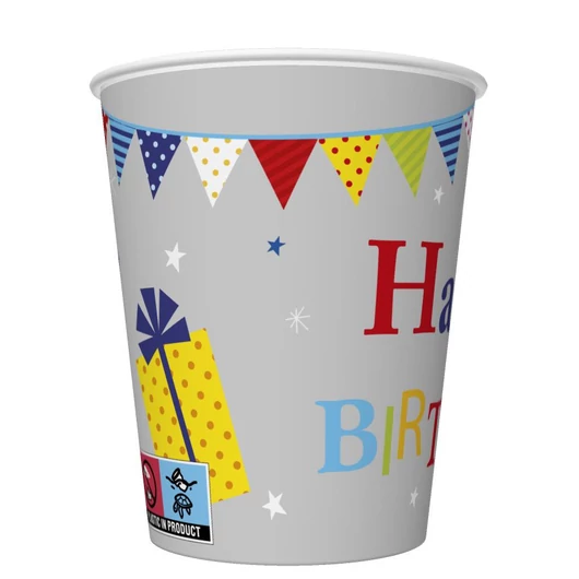 Happy Birthday Gifts and Garlands papír pohár 8 db-os 250 ml