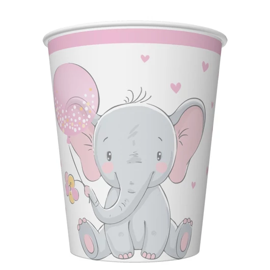 Baby elefánt Pink Balloon papír pohár 8 db-os 250 ml