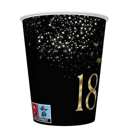 Happy Birthday 18 Golden Champagne papír pohár 8 db-os 250 ml