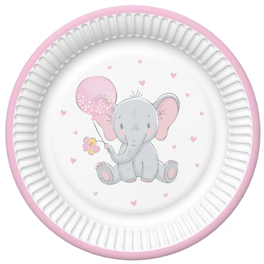 Baby elefánt Pink Balloon papírtányér 8 db-os 18 cm