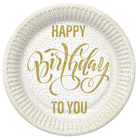 Happy Birthday Dotted Gold papírtányér 8 db-os 18 cm