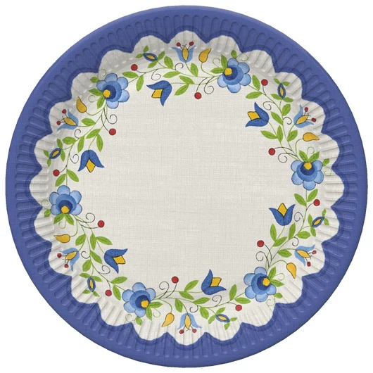 Hímzés Folk papírtányér 8 db-os 18 cm