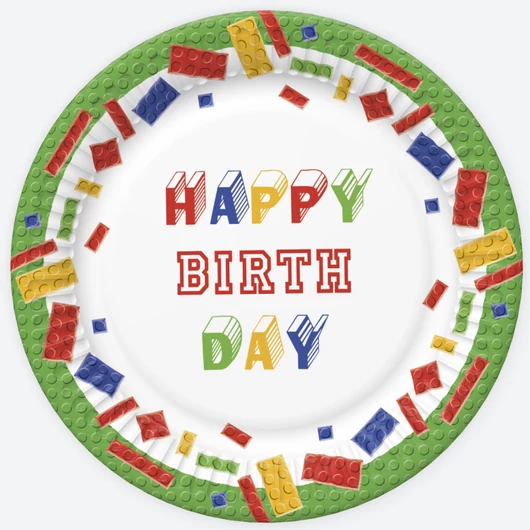 Happy Birthday Building Blocks papírtányér 8 db-os 22,7 cm