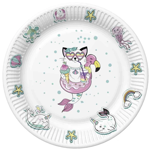 Állatos Cat Vibes papírtányér 8 db-os 22,7 cm