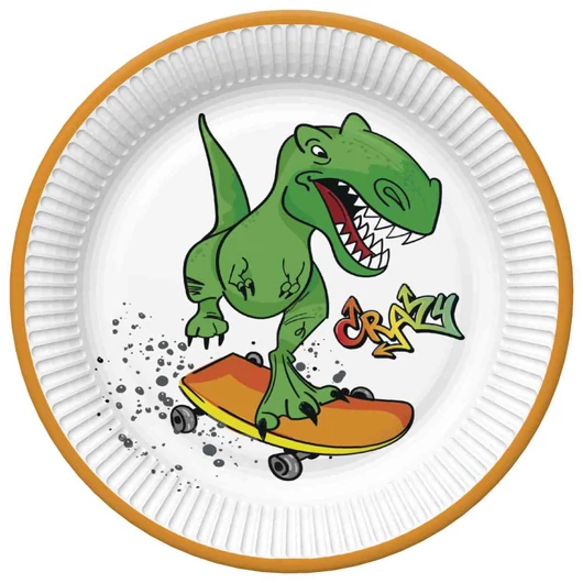 Dinoszaurusz Crazy papírtányér 8 db-os 22,7 cm