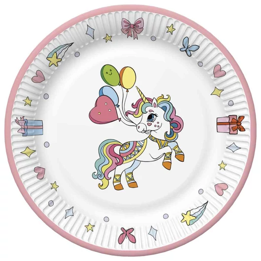 Unikornis Colourful papírtányér 8 db-os 22,7 cm
