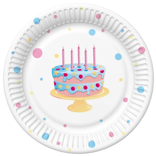 Happy Birthday Cake with Balloons papírtányér 8 db-os 22,7 cm