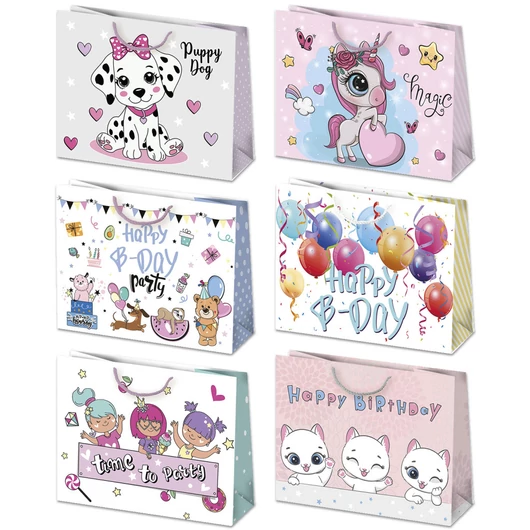 Happy Birthday Sissy papír ajándéktasak, ajándékzacskó 30x23x10 cm