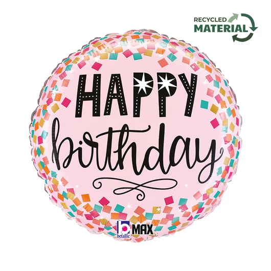 Happy Birthday Pink Confetti fólia lufi 46 cm