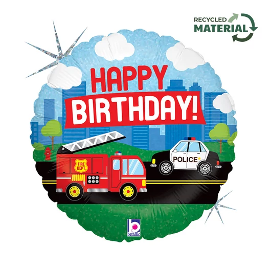 Happy Birthday Emergency Vehicle Holo fólia lufi 46 cm