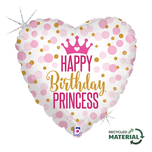 Happy Birthday Glitter Princess fólia lufi 46 cm