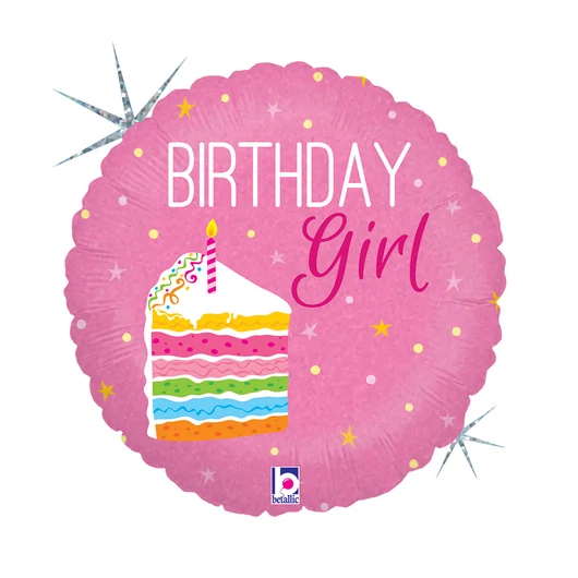 Happy Birthday Cake Girl Holo fólia lufi 46 cm