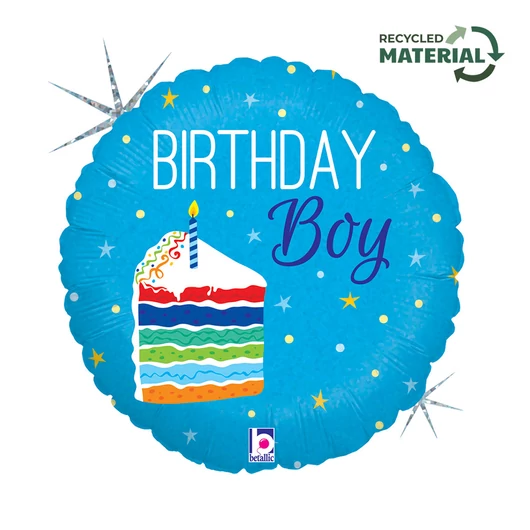 Happy Birthday Cake Boy Holo fólia lufi 46 cm