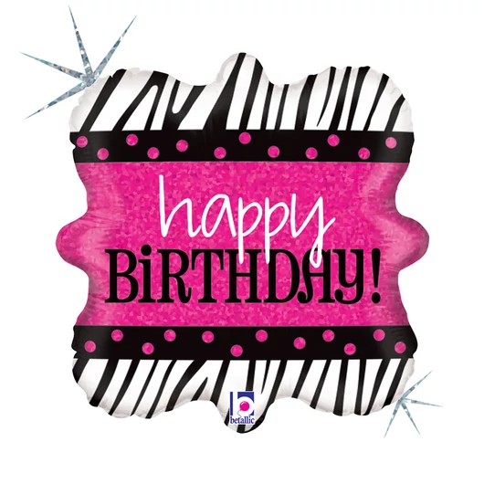 Happy Birthday Zebra Holo fólia lufi 46 cm
