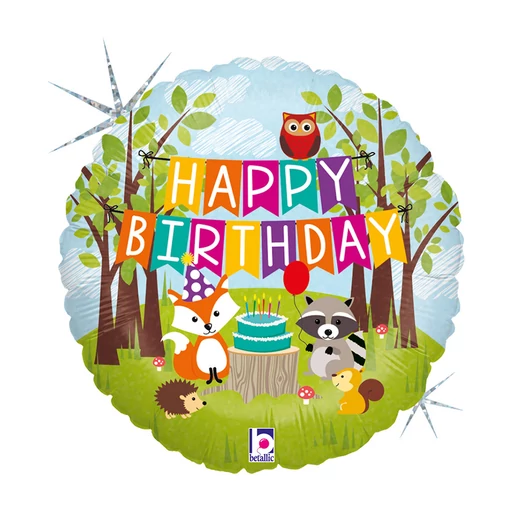 Happy Birthday Woodland Holo fólia lufi 46 cm