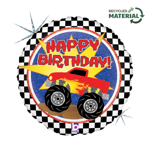 Happy Birthday Monster Truck Holo fólia lufi 46 cm