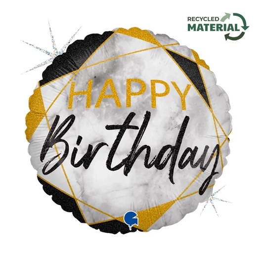 Happy Birthday Glitter Marble fólia lufi 46 cm