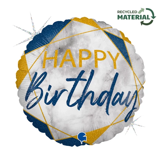 Happy Birthday Glitter Marble Blue fólia lufi 46 cm