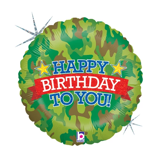 Happy Birthday Camouflage Holo fólia lufi 46 cm