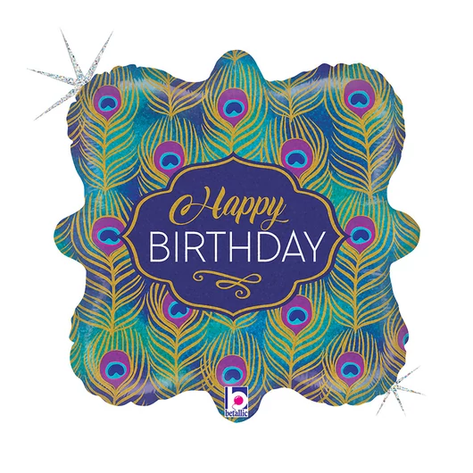 Happy Birthday Glitter Peacook fólia lufi 46 cm
