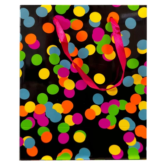 Pöttyös Neon ajándéktasak, ajándékzacskó 18x10x23 cm