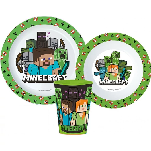 Minecraft Pixelcraft étkészlet, micro műanyag szett, pohárral 260 ml 