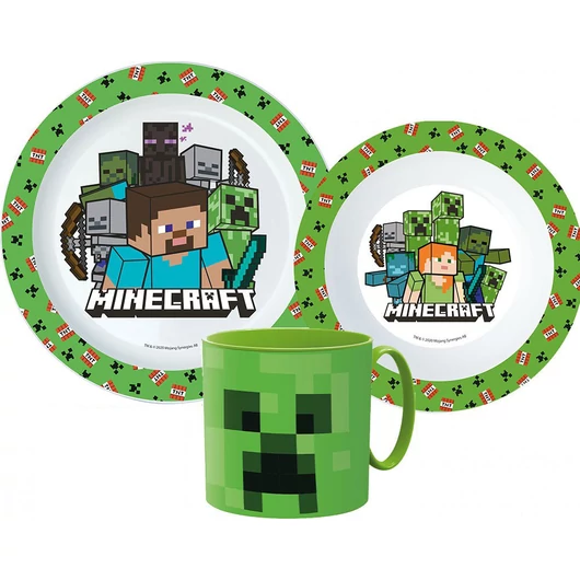 Minecraft Pixelcraft étkészlet, micro műanyag szett bögrével 265 ml 