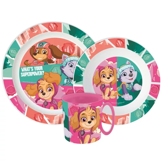 Mancs Őrjárat Superpowers étkészlet, micro műanyag szett bögrével 390 ml 