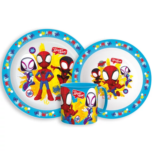 Pókember Spidey Team étkészlet, micro műanyag szett bögrével 265 ml 