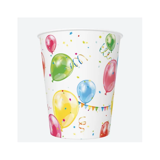 Színes lufis Balloons papír pohár 8 db-os 250 ml