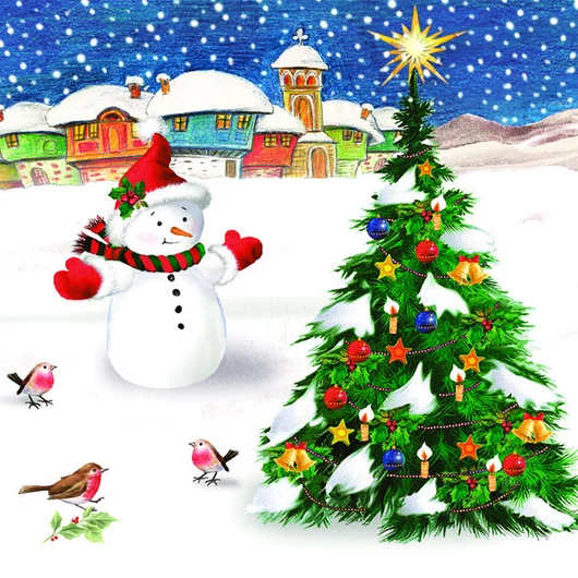 Karácsonyi Snowman & Tree szalvéta 20 db-os 33x33 cm