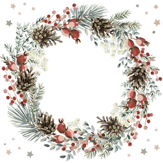 Karácsonyi Wreath on White szalvéta 20 db-os 33x33 cm