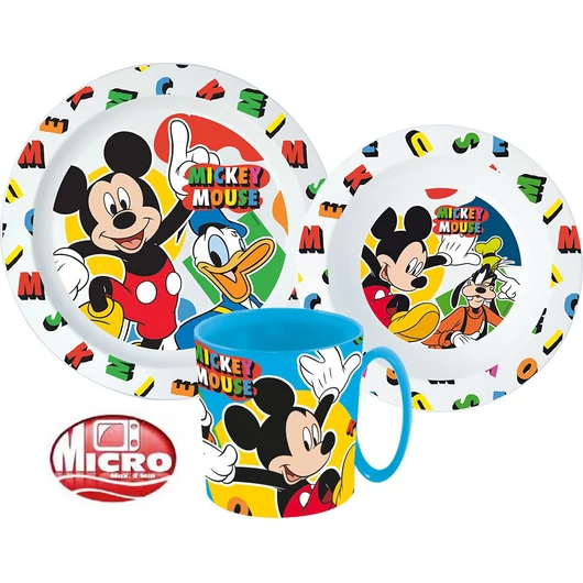 Disney Mickey Cool Summer étkészlet, micro műanyag szett bögrével 350 ml