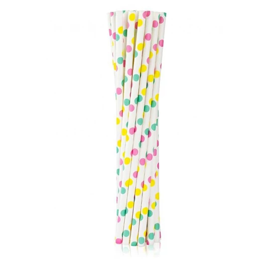 Színes Colorful Dots papír szívószál 12 db-os
