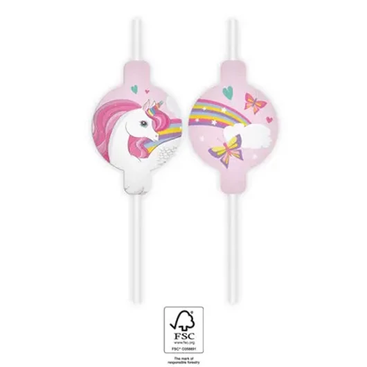 Unikornis Rainbow Colors papír szívószál, 4 db-os szett FSC