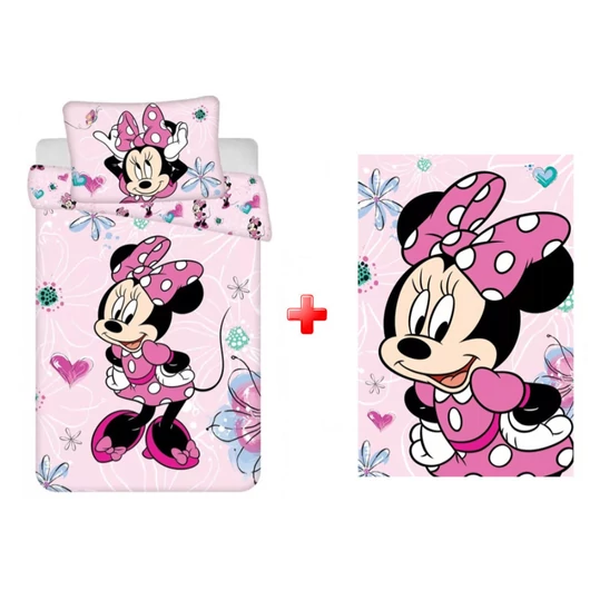 Disney Minnie Flowers gyerek, ovis ágyneműhuzat és polár takaró szett