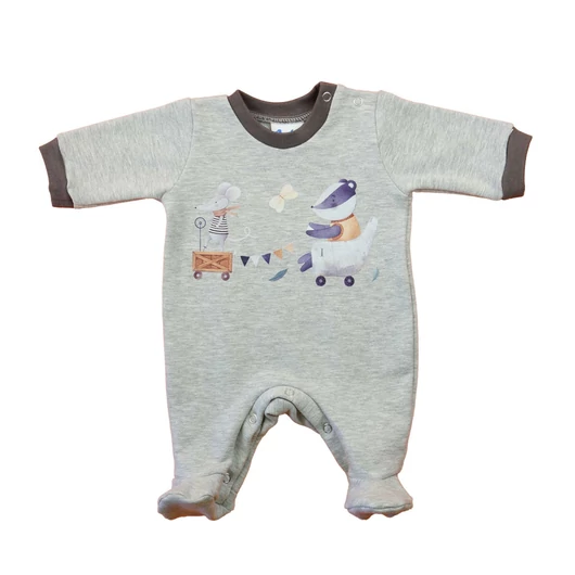 Belül bolyhos, hosszú ujjú baba rugdalózó – Állatos mintával