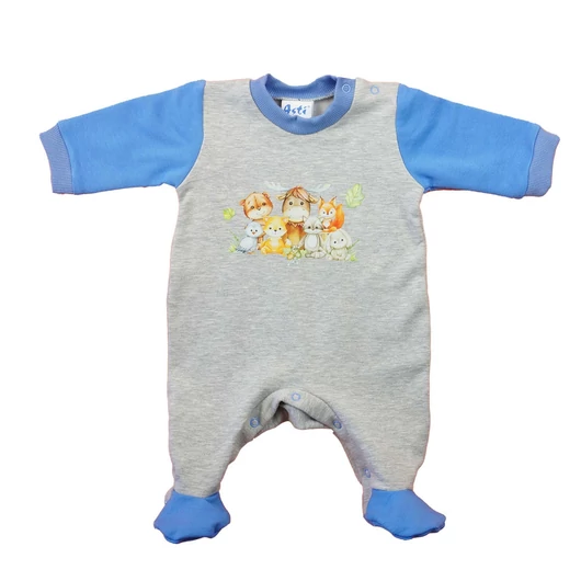 Belül bolyhos, hosszú ujjú baba rugdalózó – Állatos mintával