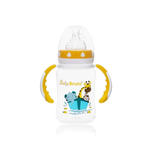 BabyBruin széles nyakú cumisüveg fogóval  240 ml  sárga