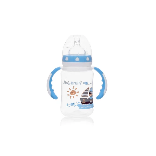 BabyBruin széles nyakú cumisüveg fogóval  240 ml  kék