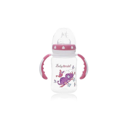 BabyBruin széles nyakú cumisüveg fogóval  240 ml  rózsa
