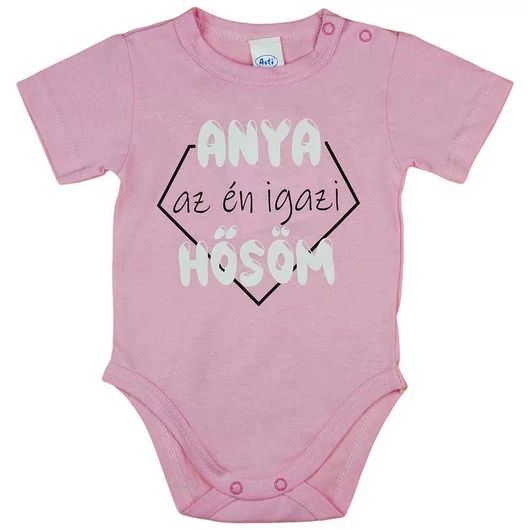Rövid ujjú baba body "Anya az én igazi hősöm" felirattal