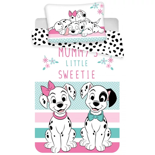 Disney 101 Kiskutya Sweetie ovis ágyneműhuzat szett, &quot;Mummy's Little Sweetie&quot; felirattal és masnis kiskutyákkal