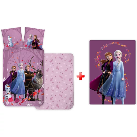 Disney Jégvarázs Purple gyerek, ovis ágyneműhuzat és polár takaró szett