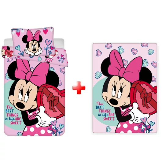Disney Minnie Sweets gyerek, ovis ágyneműhuzat és polár takaró szett