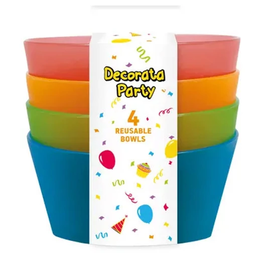 Színes Party félig átlátszó műanyag mélytányér 4 db-os