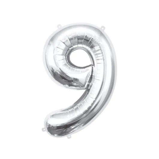 Ezüst Silver 9-es szám fólia lufi 85 cm
