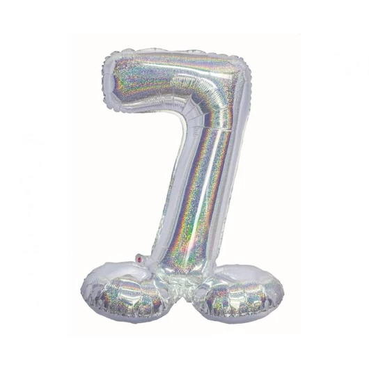 Ezüst Holographic Silver 7-es szám fólia lufi talppal 72 cm