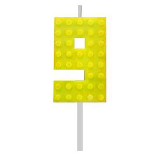 Építőkocka 9-es Yellow Blocks tortagyertya, számgyertya