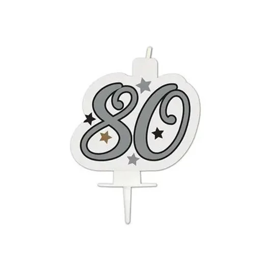 Happy Birthday Silver Milestone tortagyertya, számgyertya 80-as